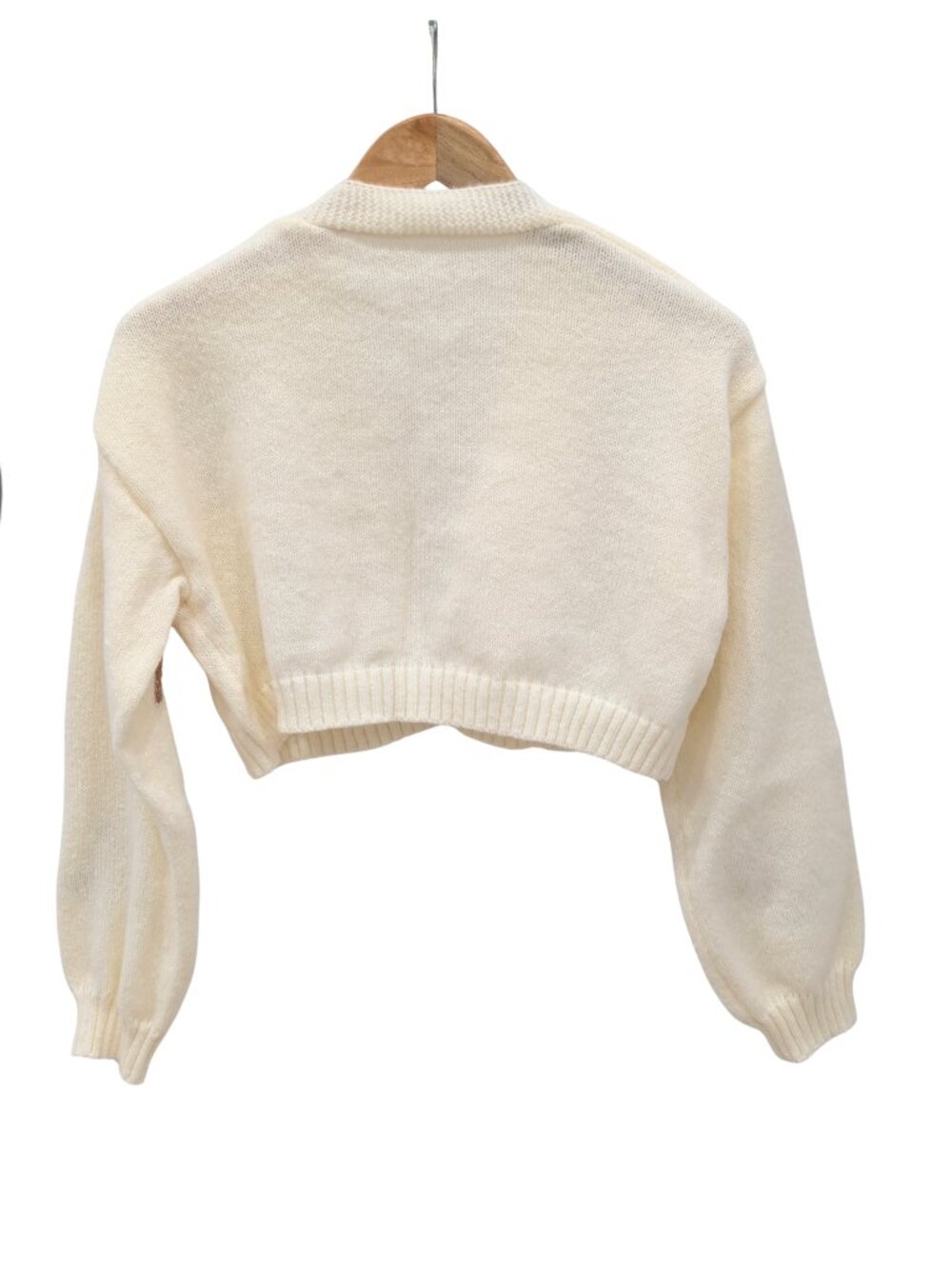 Gingerbread Christmas Cropped Cardigan Sweater Ivory Size M - Picture 3 of 6